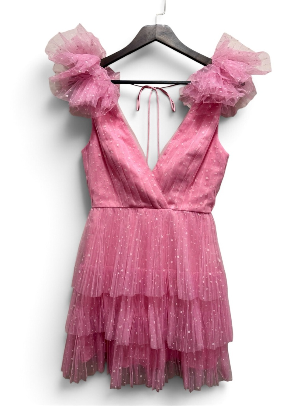ML Monique Lhuillier Bubble Gum Pink Dotted Tulle Ruffle Mini Dress 2
